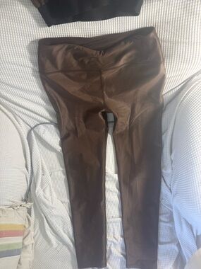 High-Rise Faux Leather Leggings in Chocolate Brown — Women